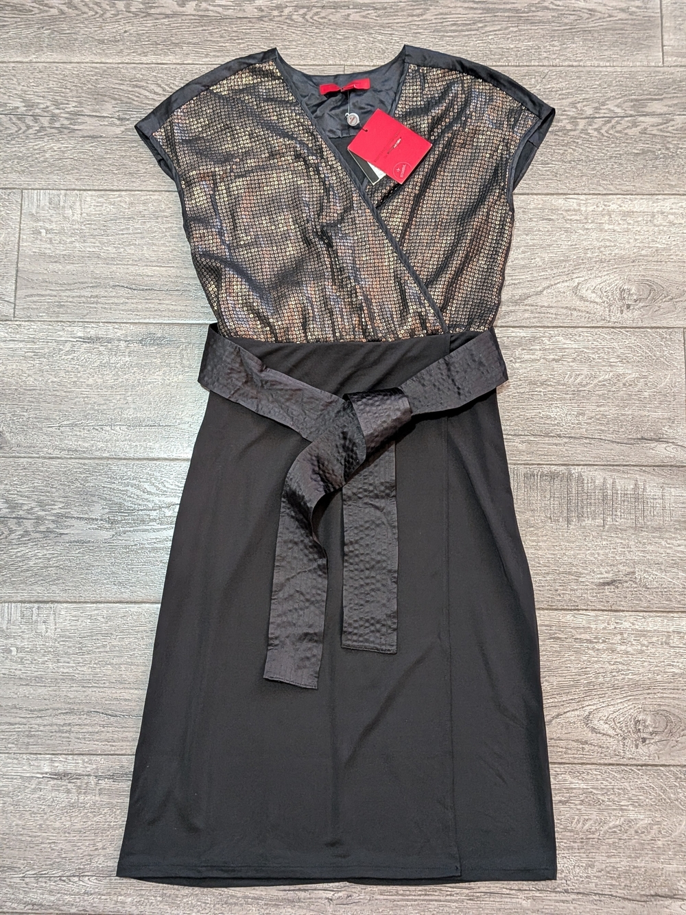 Narciso Rodriguez Design Nation Sequin Faux Wrap Dress S Black Bronze Gold NWT
